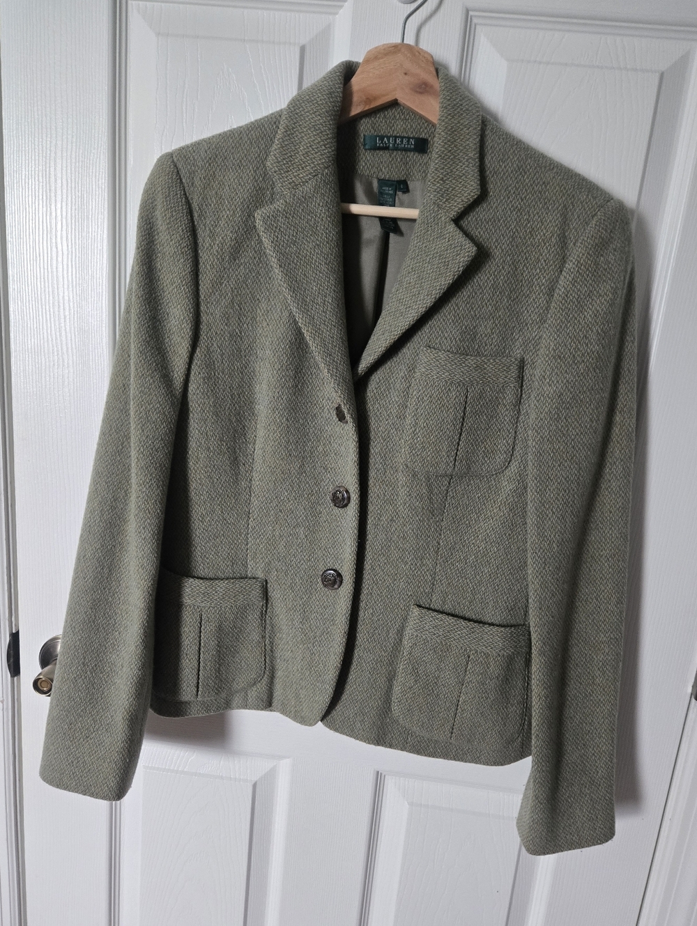 Green Wool Bend Lauren Ralph Lauren Olive Green Tweed Blazer Jacket